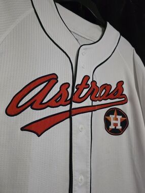 Houston Astros White Button-Up Jersey with Orange Script Mens LARGE True Fan